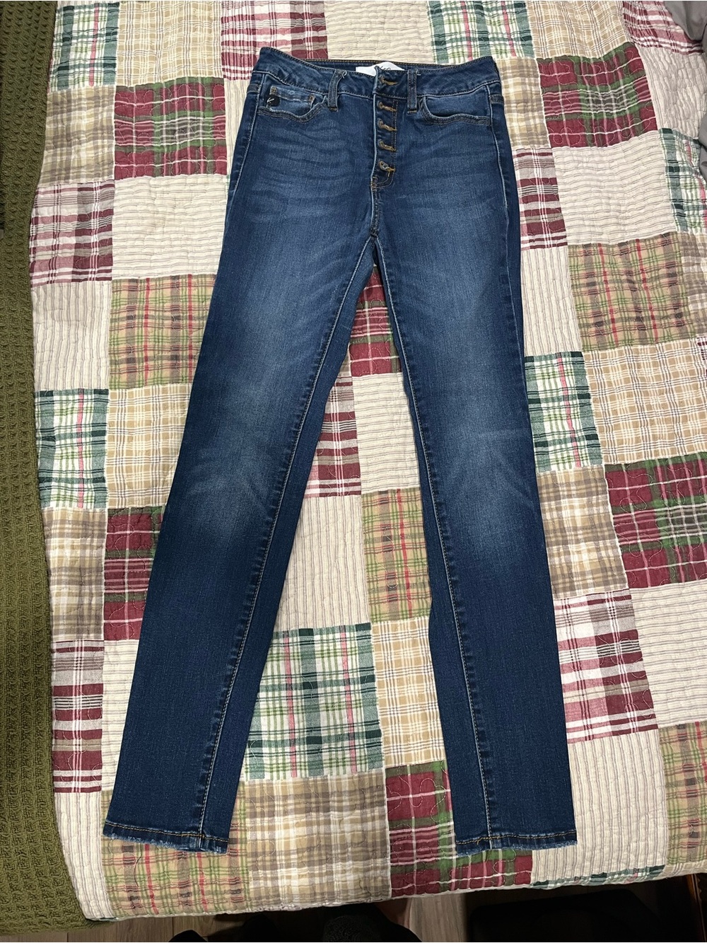 KanCan Medium/Dark Blue High-Rise Skinny Jeans with Button Fly